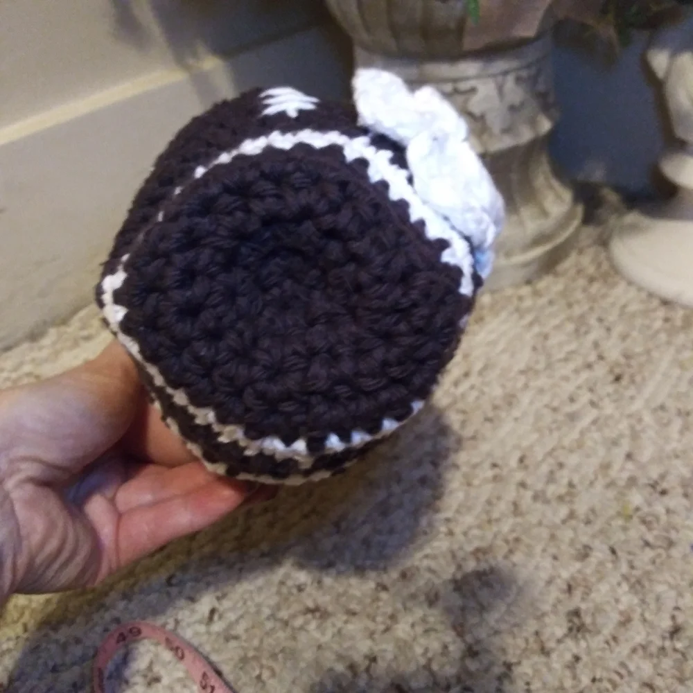 Baby Girl Hand Crocheted Football Themed Beanie - Picture 6 of 8